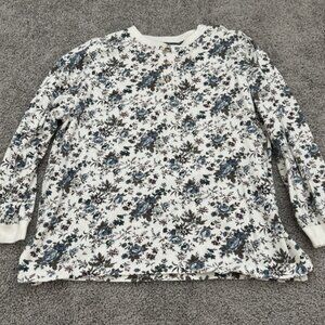Vintage Eurosport Cotton Long Sleeve Henley Floral Top Size Large Button Shirt